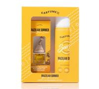 Carfume Brazilian Summer Ambientador Coche Set Regalo Notas Tropicales | Set de regalo edición limitada: difusor de vidrio con tapa de madera y spray, notas tropicales, neutraliza olores duradero