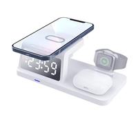 Carga inalámbrica 4 en 1 - Cargador rápido de mesita de noche de 20 cm, Multi-dispositivos con despertador | Hub de carga para teléfonos, tabletas, escritorios electrónicos, autocaravanas, Cami