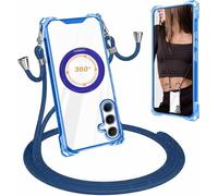 Carga Inalámbrica Funda con Cuerda Compatible con Samsung Galaxy A07 Case,Ajustable Colgante Collar Correa de Cuello Cadena Cordón Case,360 Anillo función de Soporte Cubierta -Azul