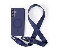 Carga Inalámbrica Funda con Cuerda Compatible con Samsung Galaxy S24 Plus/Galaxy S25 Plus,Ajustable Colgante Collar Correa de Cuello Cadena Cordón Case,Silicona Suave Azul