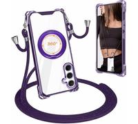Carga Inalámbrica Funda con Cuerda Compatible con Samsung Galaxy S26 Plus Case,Ajustable Colgante Collar Correa de Cuello Cadena Cordón Case,360 Anillo función de Soporte Cubierta -Morado