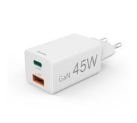 Carga. rápido, 1 USB-C PD, 1 USB-A QC, mini cargador, 45 W, blanco