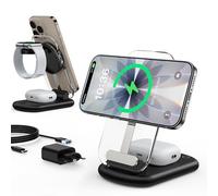 Cargador, 3 en 1 Estación de Carga Compatible con iPhone 17 16 15 14 13 12 Pro MAX/Air/Plus/Pro, Cargador Inalámbrico 15W Plegable Ajustable para Apple Watch10/9,Airpods 3/2/Pro,Negro Profundo