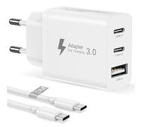 Cargador 30W con Cable Tipo C 3 Metros para iPhone 17Air 16E 16 15 Pro Max 16 15 Plus iPad Mini, 3 Port Cargador USBC Multicargador USB C Charger Enchufe USB Carga Rapida Carregador USB Enchufe Tipo C