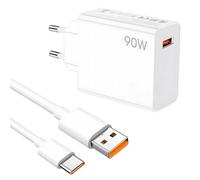 Cargador 90W Carga rapida, Cargador USB con Cable USB C 2M, Blanco | compatible con Xiaomi 15 Ultra/14/13 Ultra Poco X7 Pro/F6 Redmi Note 14 13T 12S K80 K70, Turbo Hyper Charger Rápido Adaptador