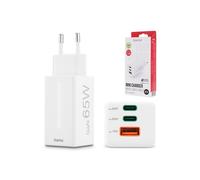Cargador - adaptador de corriente Hama - 00125142 - Carga Rápida GaN, 2 USB-C PD, 1 USB-A QC, Mini-Cargador, 65W, Blanco