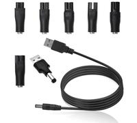 Cargador Afeitadora 5V Universal, Cargador maquinilla - Cable USB a DC con 7 Puntas Adaptadoras, Compatible con Afeitadoras, Maquinas de Cortar Pelo, Purificadores de Aire y Lámparas