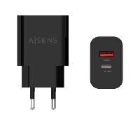 Aisens Cargador de Pared A110-0682 20W 1x USB-C (PD3.0) y 1x USB-A (QC3.0) Negro