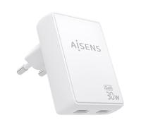 Cargador Aisens ASCH-30W2P075-W GaN Ultra Delgado 30W 2xUSB-C Blanco
