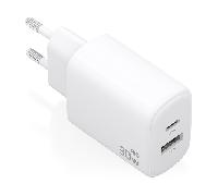 AISENS Cargador GAN 30 W, 1 x USB-C PD3.0 QC4.0, 1 x USB-A QC3.0, Blanco