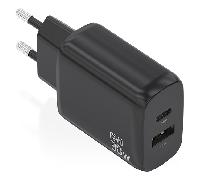 AISENS Cargador GAN 30 W, 1 x USB-C PD3.0 QC4.0, 1 x USB-A QC3.0, Negro