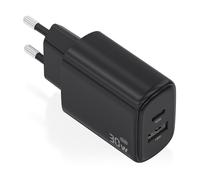 Cargador Aisens GaN 30W 1xUSB-C PD3.0 QC4.0 1xUSB-A QC3.0 Negro compacto