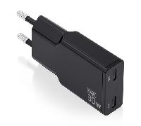 cargador aisens gan ultra delgado 30w 2xusb-c pd3.0 qc4.0 negro