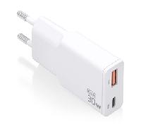 Cargador ultrafino GaN de 30 W (1xUSB-C 1xUSB-A blanco) - AISENS