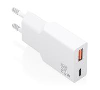 AISENS Cargador Ultra Delgado GAN 20 W, 1 x USB-C PD3.0 QC4.0, 1 x USB-A QC3.0, Blanco