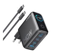 Cargador Anker 140W, Carga Rápida, Qi Pantalla inteligente, 3 USB-C, 1 USB-A, Touch control, Gris