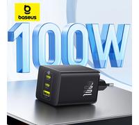Cargador Baseus 100W GaN cargador rápido para Xiaomi Samsung iPhone 17 16 15 cargador para tableta portátil cargador PD con cargador de teléfono USB