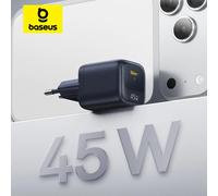 Cargador Baseus GaN de 45W para iPhone 17 16 15 Pro Max Samsung Galaxy, Cargador Rápido para Teléfono, Cargador USB C, Cargador Portátil PD