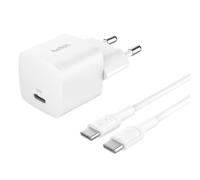 Belkin Cargador USB-C de Carga Rápida con Cable USB C de 1m (60 W), Enchufe Tipo USB-C de 25W, PD 3.0 y PPS, iPhone 17, iPhone 16, iPad Pro, Samsung Galaxy S25, Pixel 10 y Nintendo Switch - Blanco