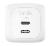 Belkin Cargador USB C con 2 Puertos, 50W, Cargador Multiple GaN con Dos Puertos Tipo C, Enchufe Carga Rápida para MacBook, iPhone 17, iPad Pro, Chromebook, Samsung Galaxy S25 Ultra y Pixel 10 - Blanco