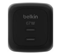 Belkin SmartProtect Cargador USB C de 2 Puertos de 67W, Enchufe USB C GAN Doble, Carga Rápida para MacBook, iPhone 17, iPad Pro, Chromebook, Samsung Galaxy S25 Ultra, Pixel 10, etc. - Negro