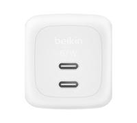 Belkin SmartProtect Cargador USB C de 2 Puertos de 67W, Enchufe USB C GAN Doble, Carga Rápida para MacBook, iPhone 17, iPad Pro, Chromebook, Samsung Galaxy S25 Ultra, Pixel 10, etc. - Blanco