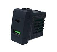 Cargador Bticino Living 2 en 1 USB-A + Type-C, 3,1 A 5 V carga rápida (negro)