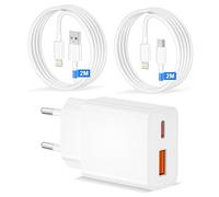 Cargador Carga Rapida for iPhone 14 13 12 11 Pro MAX Plus Mini XS XR X SE 8 7 6S 5S, 20W 2-Puertos USB C Enchufe Rapido con 2M Cable Lightning, Cargador iPhone Carga Rapida Tipo C Adaptador