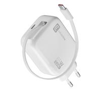 Cargador Cellularline Retractable Power 65W GaN USB-C cable retráctil blanco