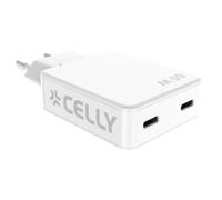 Cargador Celly SLIMTC2C65WWH 65W 2 Puertos USB-C Carga Rápida