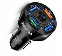 Cargador Coche 4 Puertos USB, Carga rápida QC3.0, Cargador Encendedor Adaptador Toma mechero 12V-32V Universal para Smartphone, Tablet, iPhone, Android