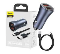 Cargador Coche Baseus Golden Contactor Pro 40W 2x USB Gris + Cable USB-C 1m Negro