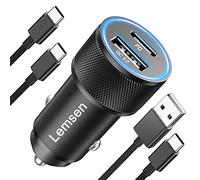 Cargador Coche Carga Rapida 60W, Adaptador Cargador Coche USB C Cargador Movil Coche PD&QC3.0 Cargador Mechero Coche con 2X Cables para Samsung Galaxy S23 Ultra/S22/S21/S20,iPhone 15 Pro MAX,iPad Pro