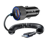 Cargador Coche Carga Rapida USB C 38W, PD3.0 & QC3.0 Mechero Coche con 1,4M Cable en Espiral Tipo C Super Rápido para iPhone 15 16 Samsung S24 S23 S22 S21, Cargador Mechero Coches