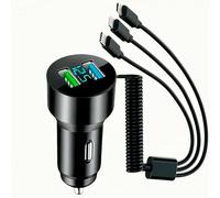 Cargador Coche Carga Rapida USB C con Multi Puertos de Carga Rápida, Cable en Espiral Integrado de 1,5 m, Compatible con Smartphones, Tablets, Cámaras y Dispositivos Electrónicos para Vehículos 12V 24