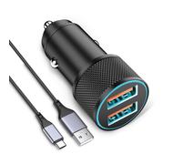 Cargador Coche Carga Rápida y Cable USB C, LUOSIKE Cargador Mechero 2 Puertos 36W y Cable Tipo-C 1m, Adaptador USB con Dual-QC, para iPhone 16 15 Pro MAX 16e, Samsung Galaxy S25/S24,Google Pixel 9/8
