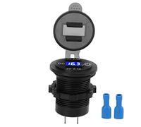 Cargador Coche Dual USB, Negro, ABS, 12-24V - Carga Rápida con Pantalla Voltímetro, Protección Completa para Autos y Motos