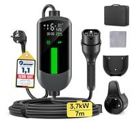Cargador Coche Electrico Wallbox 3,7kW - 7M/6-16A Monofasico Cable carga coche electrico, Cargador Tipo 2 EV Charger Portátil, LCD Pantalla, Controlable, IP65, para Mayoría EVs(IEC 62196-2) & PHEVS