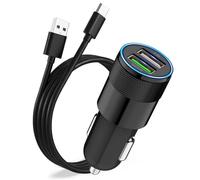 Cargador Coche iPhone 17 16 15, QC3.0&2.4A Cargador Mechero Coche Carga Papida Cargador iPhone Coche USB Adaptador Cargador Movil Coche con USB C Cable para iPhone 17 16 15 Pro Max Air, Samsung S26 25