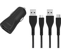 Cargador coche USB 2,4 A con cables Micro-USB / USB-C
