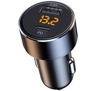 Cargador Coche USB C de 30 W, Adaptador USB Mini 2.4A con Pantalla de Voltaje LED, Adaptador de Cargador de Coche USB de 12 W y 18 W PD 12 V para Teléfono y Tableta