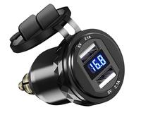 Cargador Coche USB Carga Rapida, Adaptador DIN a Doble QC 3.0 USB para Motocicleta, Cargador Mechero Movil Coche con Pantalla de Voltímetro para BMW Motocicletas de 12V/24V