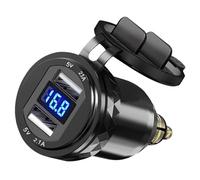 Cargador Coche USB Carga Rapida, Adaptador DIN a Doble QC 3.0 USB para Motocicleta con Pantalla de Voltímetro, para Motocicletas de Estilo Europeo Ducati, Triumph, BMW de 12V/24V