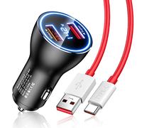 Cargador Coche y Cable USB C para OnePlus Nord 5 CE5 5G CE4 Lite Nord CE3 2T,6A 80W Carga Rapida Adaptador de Cargador Coche y SuperVooc 1 Metro Cable Tipo C para OnePlus 13R 13T 13s 10 Pro Ace 5 Open