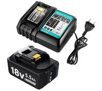 Cargador con batería de 18 V y 5500 mAh para Makita BL1830B BL1840 BL1850 BL1850B BL1860 BL1860B BL1815 LXT-400,5.0Ah 18V batería de Repuesto con Fuente de alimentación DC18RC 3A