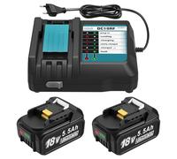 Cargador DC18RC de 18 V + 2 unidades de batería de repuesto de 5,5 Ah compatible con batería Makita de 18 V y cargador, baterías de repuesto de 18 V BL1860B BL1850B BL1860 BL1850 BL1840