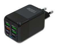 Cargador de 150W con 6 Puertos Conectividad 2 Tipo C y 4 Tipo A + Carga Rápida QC 3.0 - Compatible con Dispositivos iPhone + Samsung + Xiaomi - Certificado CE - Color Negro | 3-Stars