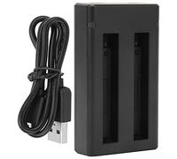 Cargador de 2 Canales para Cámaras Deportivas - Cargador USB, Entrada 5V 2A, Indicador LED, Protección de Seguridad, Plástico Resistente, Negro, Carga Simultánea de 2 Baterías
