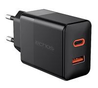 Cargador de 33 W Dual Port USB C USB A Cargador Rápido Power Fuente de alimentación PD QC 3.0 Cargador Teléfono Móvil para iPhone Samsung Galaxy Ipad Huawei Xiaomi HTC Sony LG y muchos más (Soma Negro