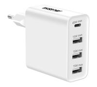 Cargador de 45 W 3x puertos USB 1x puerto USB-C Akashi - Blanco